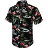 HISDERN Uomo Funky Hawaiana Flamingo Camicie Manica Corta Tasca Frontale Holiday Summer Aloha Printed Beach Casual Hawaii Shirt Black 4XL