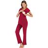 rismart Due Pezzi Pigiama Premaman Donna Camicia da Notte Allattamento Maniche Corte Magliette e Pantaloni Set