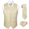 Enlision Gilet da Uomo Elegante Paisley Jacquard Gilet Beige da Abito Cravatta e Fazzoletto Set per Festa Sposa