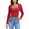 WOWENY Maglia Termica da Donna in Pile, a Maniche Lunghe con Scollo a Sweetheart, Elegante Camicia Termica a Maniche Lunghe a 3/4, Calda, Comoda, per l'inverno
