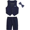 Yishengwan 3/4 Pezzi Completo Cerimonia Bambino, Ragazzi Eleganti Abiti da Cerimonia Estivo con Gilet, Pantaloni Corti, Camicia, Papillon Marina(3 PCS) 120