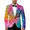 WAZHAKU Blazer con paillette, giacca da uomo con brillantini, colore oro, slim fit, feste, smoking, carnevale, costume da uomo, costume da discoteca, elegante motivo di carnevale