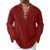 LVCBL Camicia medievale da uomo, in lino, da uomo, a maniche lunghe, da pirata, M-3XL, borgogna, XL