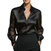 LIEROLYE Camicia da Donna in Pura Seta Camicetta in Raso di Lusso con Maniche Trasparenti for Uno Stile Versatile Che Riduce L'età(Black,XL)