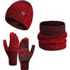 Daysskk - Set composto da berretto sciarpa e guanti che permettono la funzione touchscreen, unisex, caldo set invernale, Colore: rosso, Taglia unica