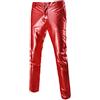 Sliktaa Pantaloni casual da uomo in pelle metallizzata oro lucido argento golf dritto discoteca cosplay pantaloni con tasche, Colore: rosso, XXL