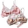 LRSSMB 2025 Reggiseni Senza Fili In Raso Di Seta Sexy In Seta Di Gelso Liscia For Le Donne Top In Bralette A Triangolo Quotidiano Da Donna(Pink Brown,M)