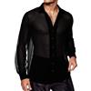 AIEOE Camicia da uomo in chiffon trasparente, a maniche lunghe, trasparente, sexy, per discoteca, per feste, Nero , XXL