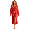 sunshinelady Vestaglia Sexydonna Hot Tulle Kimono Donna Lungo Babydoll Pizzo Completino Intimo Transparente Pigiama Taglie Forti Abito Con Cintura Negligee Sexy Lingerie Curvy Camicia Rosso XL-2XL