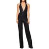 IQYU Tuta da donna elegante e festiva glitter: tuta da donna elegante per matrimonio con paillettes, taglie grandi, per feste, matrimoni, ospite, playsuits lunghi, gamba larga, pantaloni estivi con spacco,