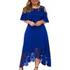 Minetom Donna Pizzo Vestito Lungo Elegante Pizzo Taglie Forti Vestiti da Cerimonia Cocktail Sera Maxi Abito Casual Estivi Abiti F Blu 3XL