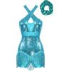 LiiYii Body Latino da Donna con Paillettes Leotard con Nappe Scintillanti Body Ginnastica Costume Danza Moterna Jazz Hip Hop Performance