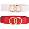SYMOL Cintura Elastica Cintura da Donna con in vita Larga con Fibbia in Metallo Lucido 70-160CM Donna Cinturino in Vita per Vestito. (Bianco+Rosso, Vita:110CM-130CM)