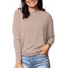 CUTeFiorino Maglietta a maniche lunghe da donna, a maniche pipistrello, alla moda, tinta unita, larga, casual, morbida, a maniche lunghe, girocollo, casual, casual, a maniche lunghe, casual, cachi, M
