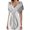 Atigy Stola Scialle da Donna in Raso Elegante Scialle da Sposa Bolero Cerimonia Festa Stola per Abito da Sera (S, Argento)