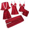 Yivise Bleau Set di Pigiami da Donna in Seta, 5 Pezzi, con Canottiera Sexy, Camicia da Notte in Pizzo, Rosso, M