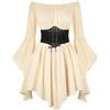 Generico Costume Pirata Donna, Costume Carnevale Balze Gonfie, Chiffon con Spalle Scoperte Abito con Pantaloncini Integrati Vestito Pirata per Halloween Cosplay
