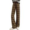Saklifuo Pantaloni scozzesi da donna Elastico in vita Casual Lavoro Ufficio Lungo Gamba dritta Pantaloni, Marrone, XXL