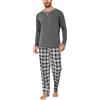 Litherday Pigiama Uomo Invernale Cotone Girocollo Quadri Grigio Scuro XXL
