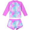 ALISISTER Costume da Bagno da Bambina 2 Pezzi, a Maniche Lunghe, per 7-8 Anni, con Protezione Solare UPF 50+, Abito da Bagno Estivo da Spiaggia, Sirena, Viola