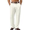 Generic Pantaloni per il tempo libero da uomo Pantaloni in lino con gamba larga e pieghe in vita, pantaloni classici in tessuto di lino, adatti per l'uso quotidiano e per l'ufficio, grigio chiaro, XL