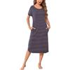 Litherday Camicia da Notte Donna Lunga Cotone Relax Blu Scuro E Rosa M