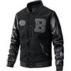 Generisch Giacca calda bomber da uomo invernale college patchwork giacca da baseball, blocco di colore, per il tempo libero, lettera, ricamata, giacca da football oldschool in pelle da pilota, Nero