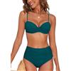NLAND Costume da Bagno Donna Due Pezzi Vita Alta Imbottito Reggiseno Push Up Sexy Bikini Set con Ferretto Costumi da Mare Piscina Abiti da Spiaggia Swimwear Beachwear(Verde,S)