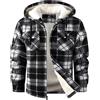 zitysport Camicia Giacca Uomo Tasca Petto Foderato in Pile Foderato in Pile Cappotto Invernale con Tasche Giacca Flanella con Cappuccio Uomo Sudore Cappuccio(Nero Bianco,3XL)