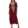 L-Peach Caftano da donna ricamato, maxi abito da spiaggia loungewear homewear oversize copriabiti, A2 Rosso, Etichettalia unica