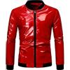 WAZHAKU Blouson - Giacca da uomo con paillette, stile metallizzato, 70s, discoteca, festa di Natale, Varsity Jacket Zip-up Slim Fit Streetwear lucido da pilota, R rosso., S
