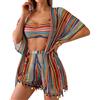 Generic Set bikini da donna UK 4 pezzi a vita alta costumi da bagno boho frangia copertura in rete kimono con pantaloncini spiaggia costumi da bagno da donna bikini costumi da bagno, Arancione, S