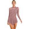 Loodgao Pattinaggio Abito Body Danza per Donna Adulto Schiena Scoperta Vestito da Danza Classica con Strass Artistico Leotard per Gara da Tutu Ballerina Latino Tango Dusty Pink L