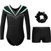 HULIJA Bambina Costume da Balletto Lunghe Maniche Body da Ginnastica Artistica con Pantaloncini per Capelli Leotards Danza Ritmica Pattinaggio Artistico Verde chiaro 13-14 anni