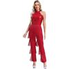 HULIJA Body Da Ballo Donna Latino Body Intero Paillettes Glitter Tuta Senza Maniche Frange Nappe Pantaloni Danza Abbigliamento Danza Borgogna S