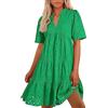 Generic Abito Camicia Donna Estivo - Vestito Donna Estivo Ricamo Sangallo Traforato, Scollo V, Maniche Corte, Balze Volant, Abito Corto Svasato Casual Vacanza Spiaggia 2025 Primavera Estate