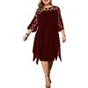Minetom Donna Vestiti Elegante Manica Lunga Vestito da Cerimonia Cocktail Abito Casual Taglie Forti Abiti al Ginocchio D Vino Rosso XXL