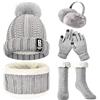 WEASIC Set Invernale Donna: Cappello, Sciarpa e Guanti Touch Screen - Calze Termiche e Berretto in Maglia - Grigio