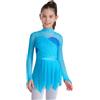 Linjinx Vestito da Pattinaggio Artistico per Bambina Body Ballet Manica Lunga Dettagli con Pietre Scintillanti Costume Gara Pattinaggio per Esibizioni Anni Azzurro A 7-8 Anni
