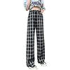 Saklifuo Pantaloni scozzesi da donna Elastico in vita Casual Lavoro Ufficio Lungo Gamba dritta Pantaloni, Nero , M