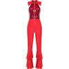 TTAO Costume da discoteca da donna anni '70, senza maniche, con pantaloni a zampa, hippie, Halloween, carnevale, rosso, M