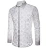 PRJN - Camicie da uomo sexy in pizzo, a maniche lunghe, con bottoni a pressione e fiori da vedere, casual, a maniche lunghe B-bianco L