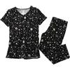 Leaomuny Pigiama Donna Mezza Stagione Lungo Cotone, Pigiami Curvy Leggero, Maglia Manica Lunga Girocollo E Pinocchietto Stampa Gatto Elegante, Set Morbido Pyjamas Taglie Forti Estivo Casual da Casa