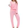 Aseniza Pigiama Donna Invernale Pigiami da Donna in Pizzo Lungo Bottoni Due Pezzi Cotone Set Pigiama Maniche Lunghe Leggero Rosa L