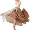 GUOCU Donna 720 Gradi Elegante Colore Sfumato Gonna in Chiffon Doppio Strato Stile Etnico Gonna Divisa Fluida di Danza Classica Cinese Allenamento Costume da Spettacolo Teatrale Khaki XS