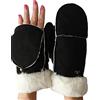 AXELENS Guanti Invernali Donna Eleganti in Eco Pelle Scamosciata - Muffole Apribili Calde con Interno Felpato e Polsino in Eco Pelliccia - Taglia S/M