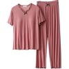 Generic Pigiama Donna Estivo Cotone Manica Corta Lungo da Donna Set 2 Set Coordinato Top a Maniche Corte e Pantaloni con Sottoveste Donna Pigiama Cotone Leggero Donna (PK2, XXL)