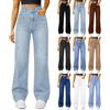 Generico Jeans Donna Larga Baggy Denim Pantaloni Diritti Vintage Elasticizzati Jeans Autunno Invernali Casuale Straight Wide Leg Pants Denim Trousers Tinta Unita con Tasche per Vacanze, Ufficio, Casa ad Sport