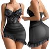 FFWTPY Lingerie Donna Pizzo Bustier Corsetto con Gonna Asimmetrica Abbigliamento Intimo Elegante Body Pizzo Floreale Completo Intimi Vestito Sensuale