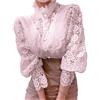 Minetom Donna Camicia Manica Lunga Blusa Elegante Maglietta Camicie in Pizzo Tinta Unita Oversize Scollo a V Shirt Top D Rosa L